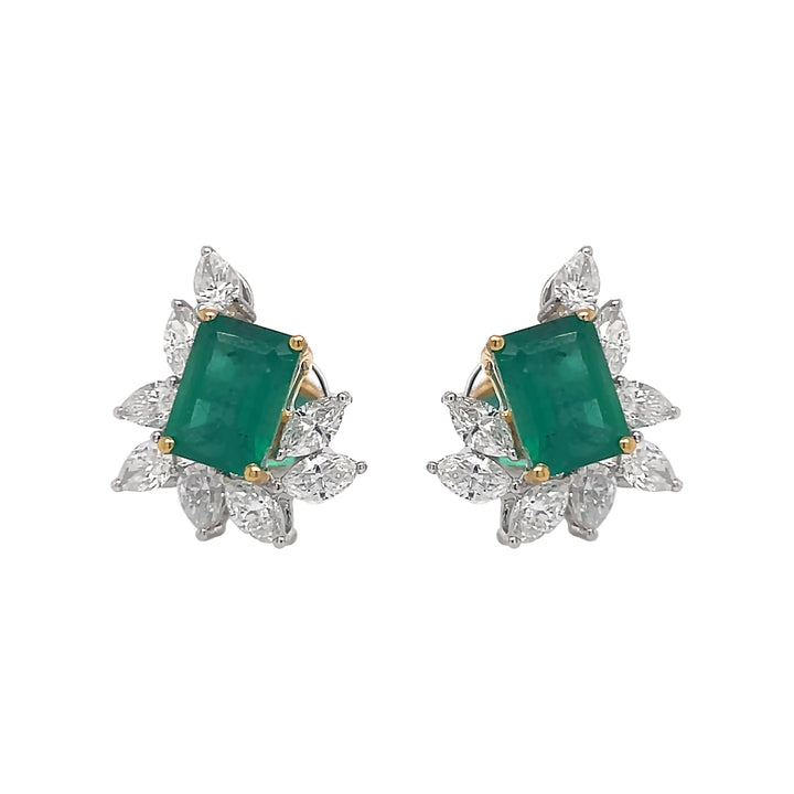 18kt White Gold Diamond and Green Emerald Earrings