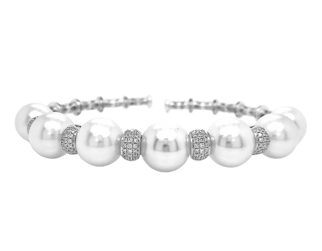 18kt White Gold Diamond and Pearl Bangle