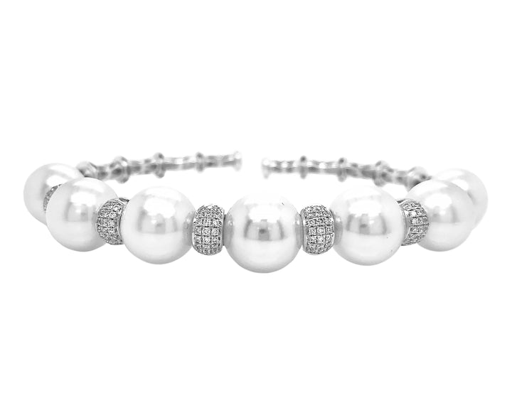 18kt White Gold Diamond and Pearl Bangle