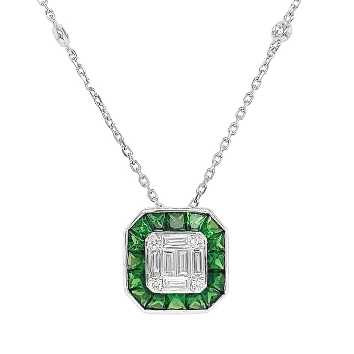 18kt White Gold Diamond and Emerald Pendant
