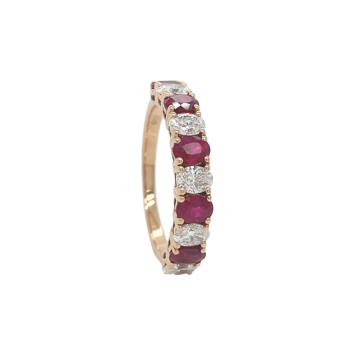 18kt Rose Gold Diamond and Ruby Half-way Band