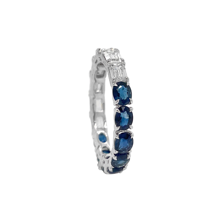 18kt White Gold Diamond and Blue Sapphire Band.