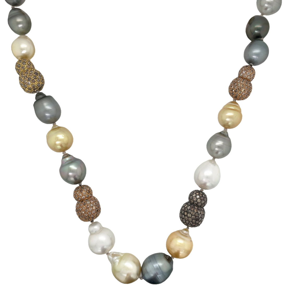 18kt  Tri-Color Gold Diamond Pearl Necklace.