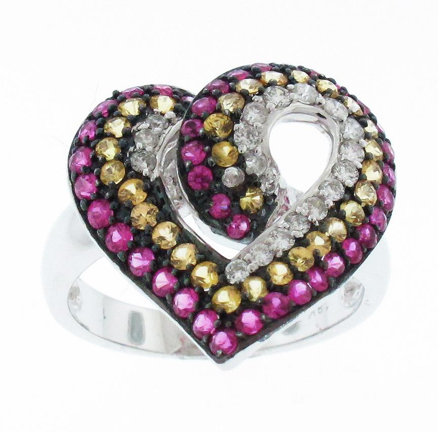 18kt White Gold Multi Color Sapphire Ring