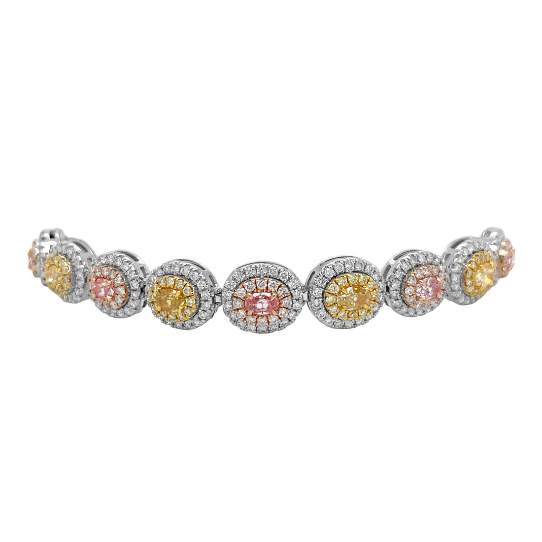Platinum/18kt Yellow and Rose Gold Pink, Yellow and White Diamond Tennis Bracelet