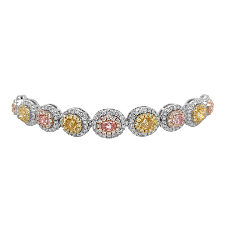 Platinum/18kt Yellow and Rose Gold Pink, Yellow and White Diamond Tennis Bracelet
