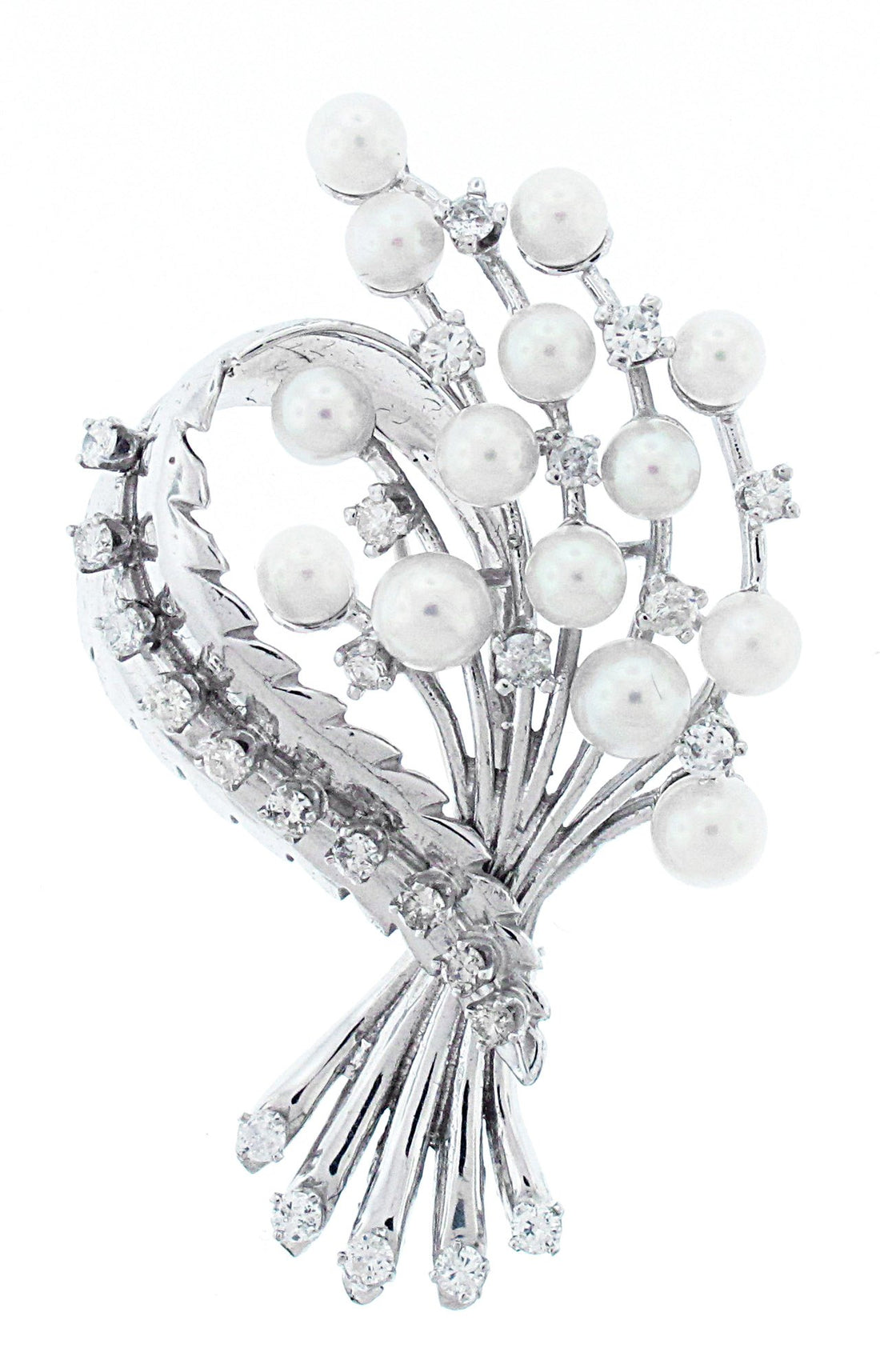 14kt White Gold Diamond And Pearl Pin/Pendant