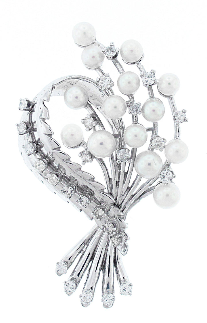 14kt White Gold Diamond And Pearl Pin/Pendant