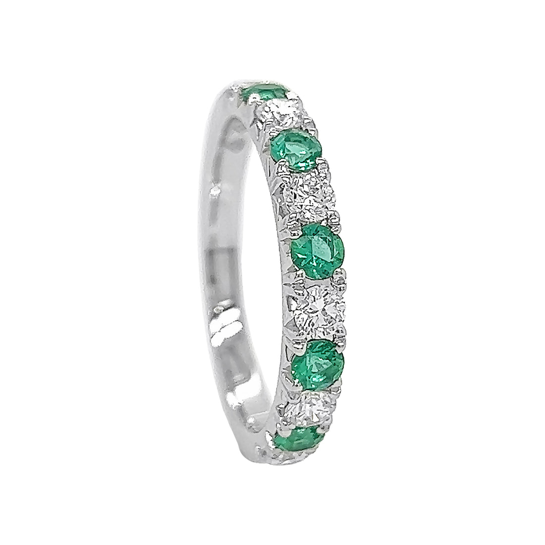 18kt White Gold Diamond and Emerald Band