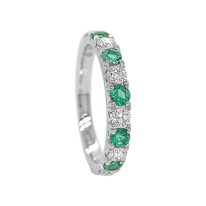 18kt White Gold Diamond and Emerald Band