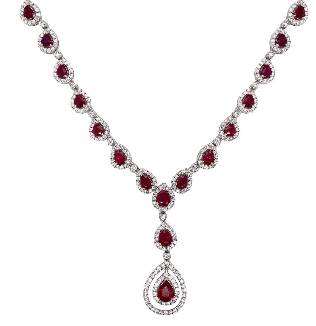 18kt White Gold Diamond And Ruby Necklace.