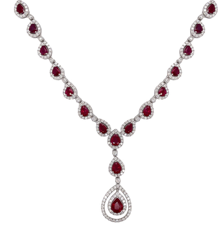 18kt White Gold Diamond And Ruby Necklace.