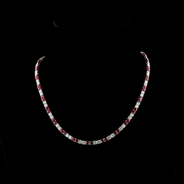 14kt White Gold Lab Diamond And Ruby Tennis Necklace