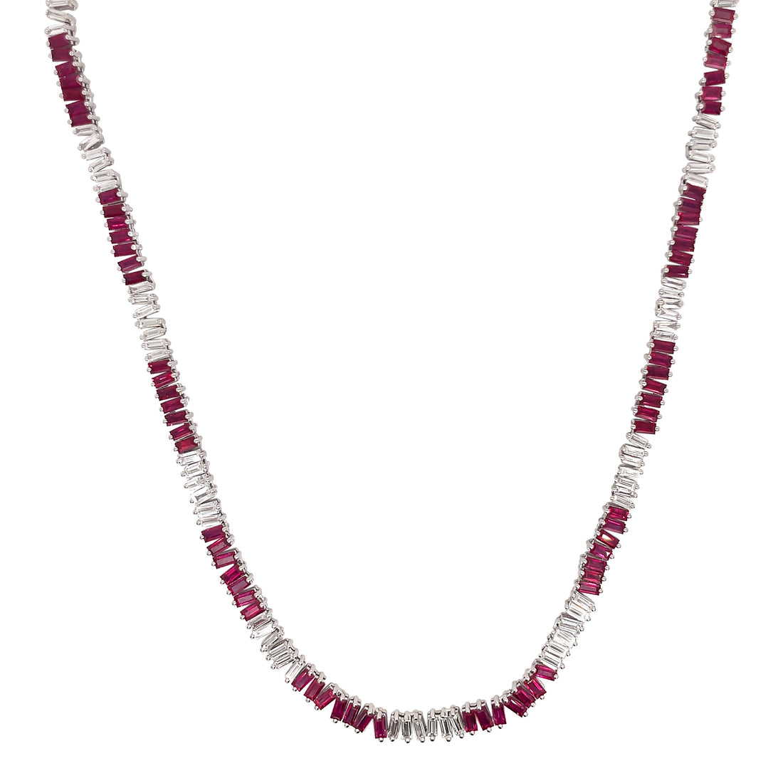 18kt White Gold Diamond And Ruby Necklace.