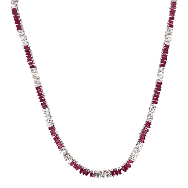 18kt White Gold Diamond And Ruby Necklace.