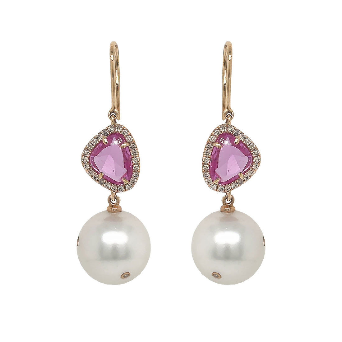 18kt Rose Gold Diamond Dangling Pearl Earring