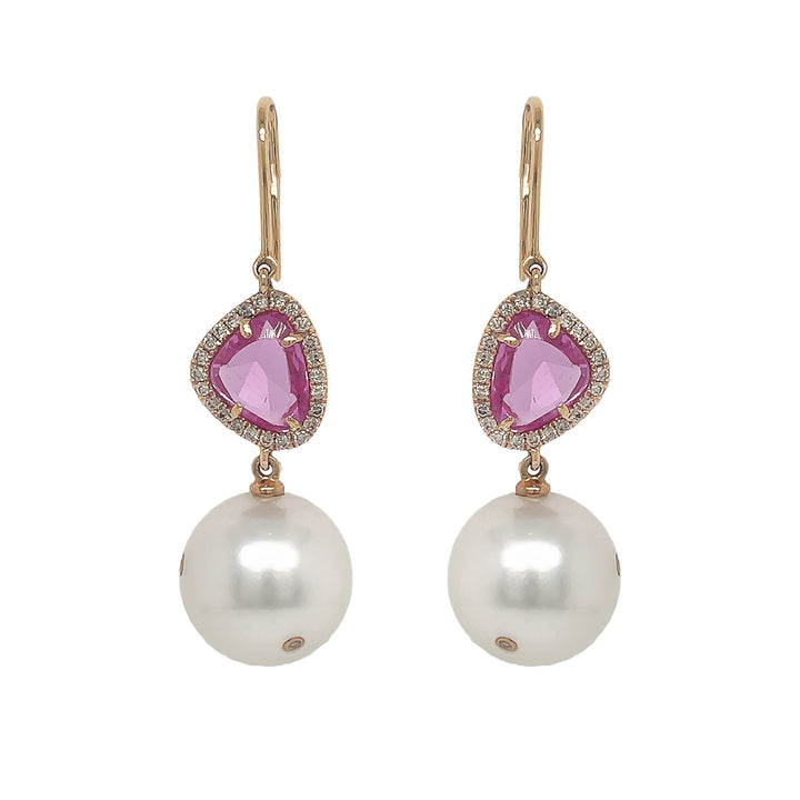 18kt Rose Gold Diamond Dangling Pearl Earring