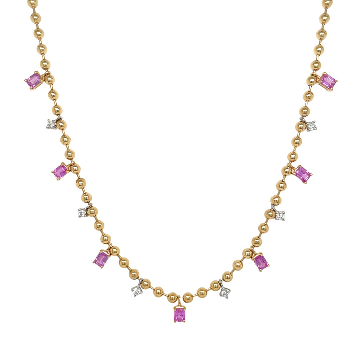 18kt Yellow Gold Diamond and Pink Sapphire Necklace
