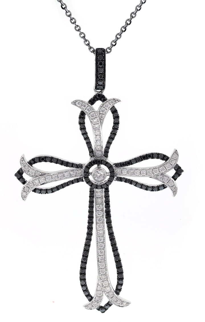 18kt White Gold Black and White Diamond Cross
