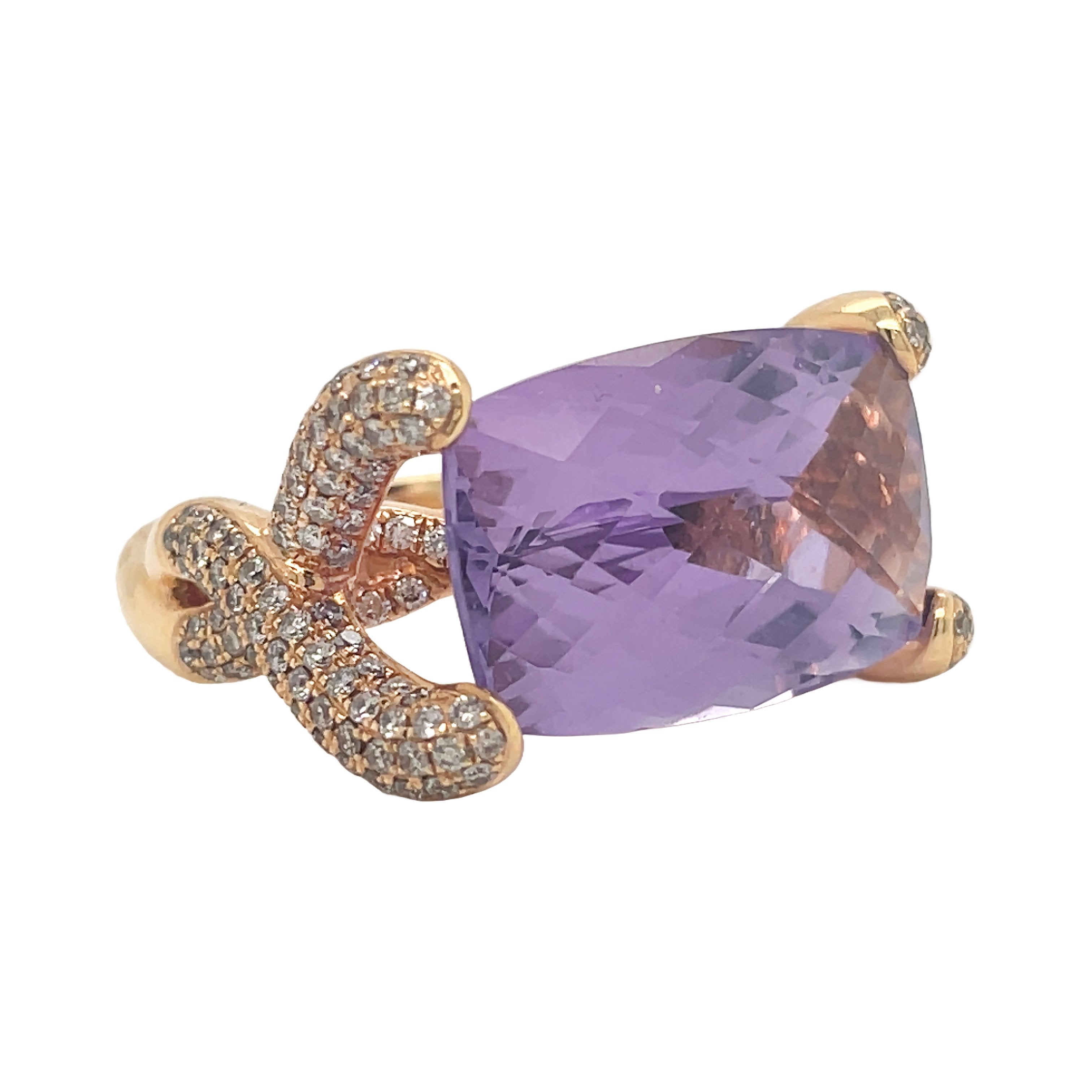 18kt Rose Gold Diamond Amethyst Ring