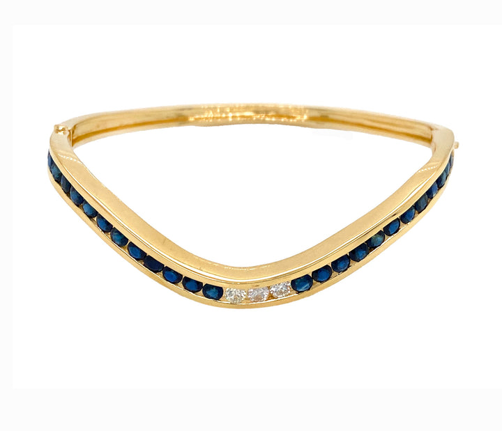 18kt Yellow Gold Diamond And Blue Sapphire Bangle