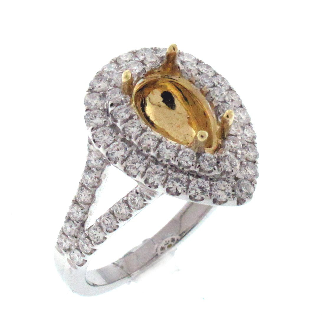 18kt White and Yellow Gold Diamond Halo Semi Mount