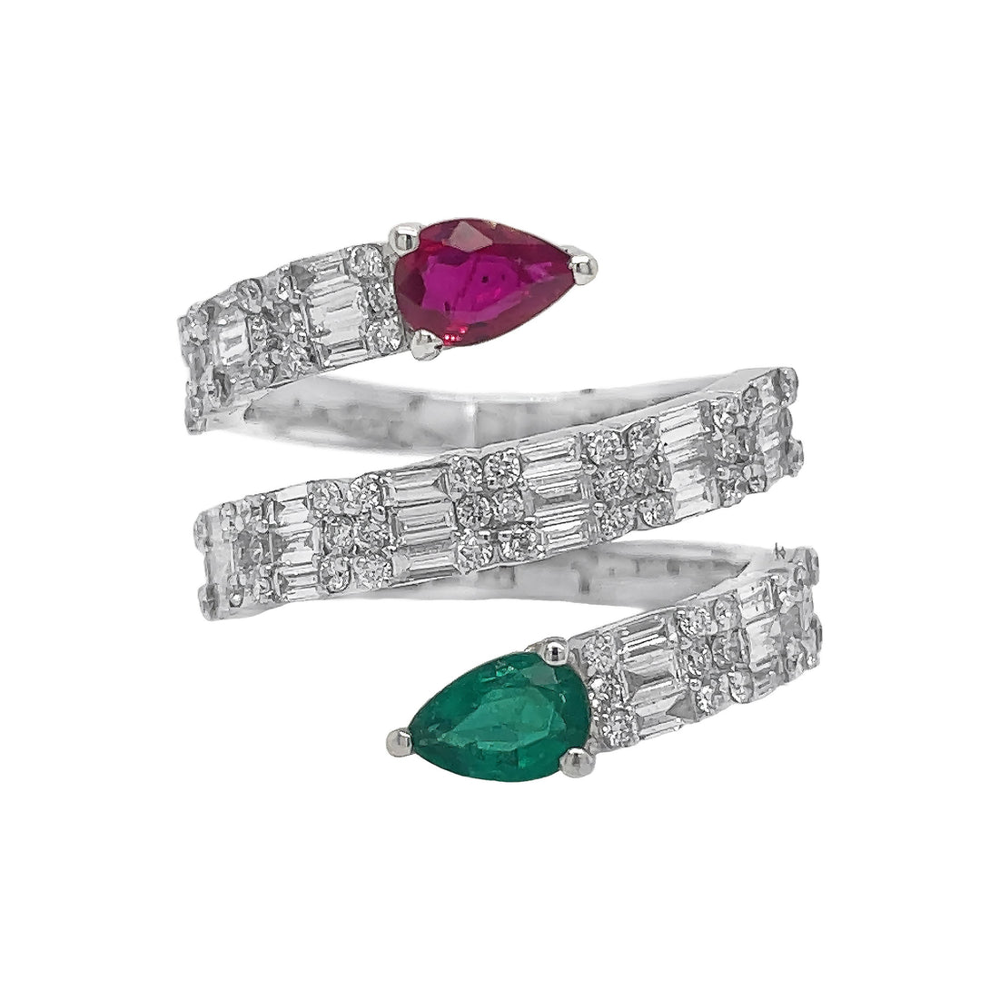 18kt White Gold Diamond,Ruby and Emerald Ring