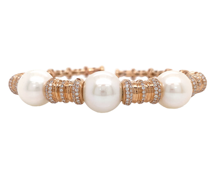 18kt Rose Gold Diamond And Pearl Bangle