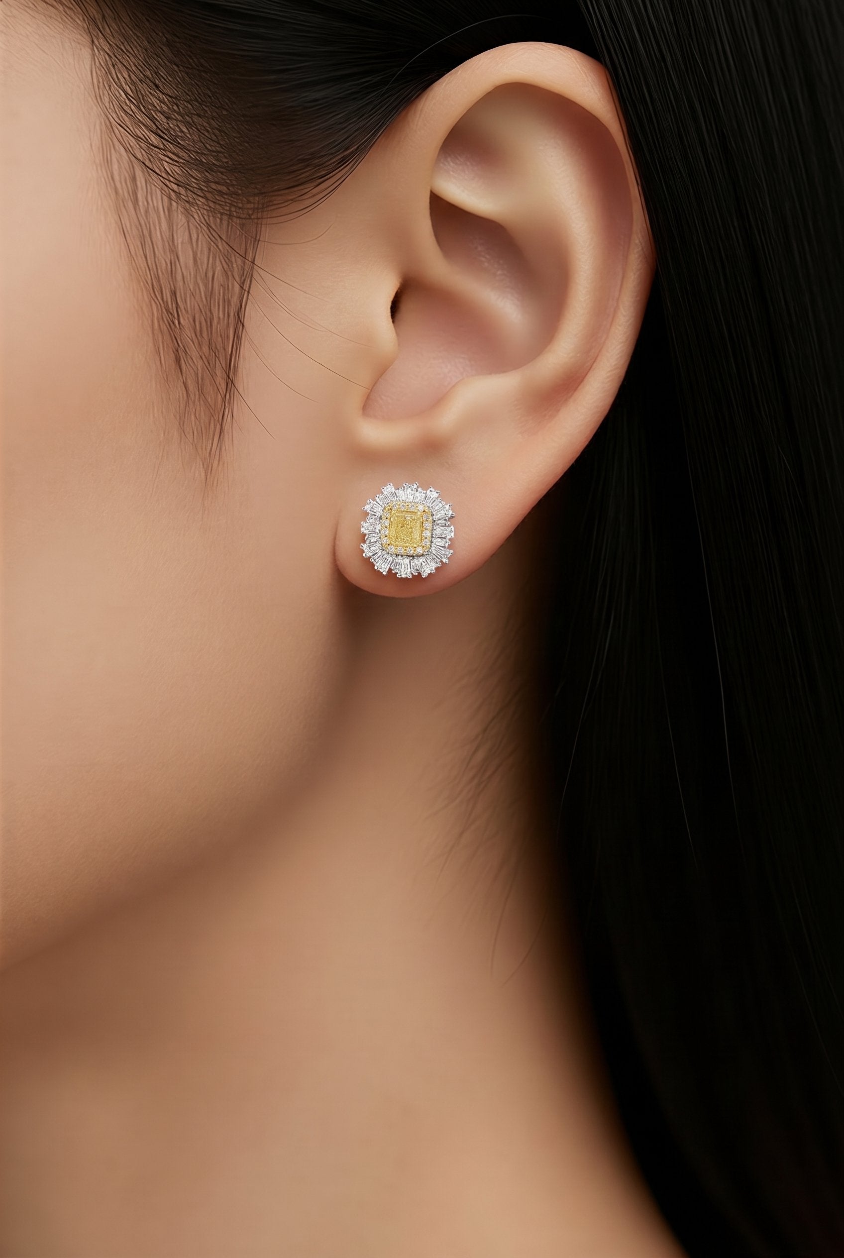 18kt Yellow And White Gold Diamond And Yellow Diamond Earrings