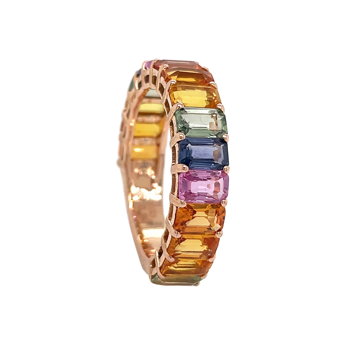 18kt Rose Gold Diamond Multi color Sapphire Band