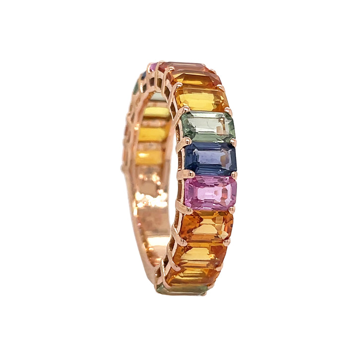 18kt Rose Gold Diamond Multi color Sapphire Band