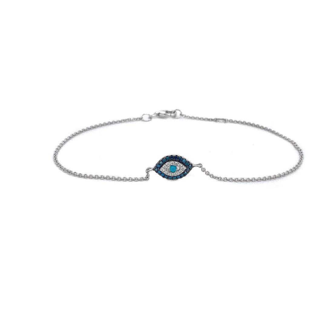 14kt White Gold Diamond and Blue Sapphire Evil-eye Bracelet