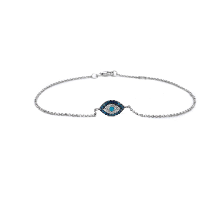 14kt White Gold Diamond and Blue Sapphire Evil-eye Bracelet