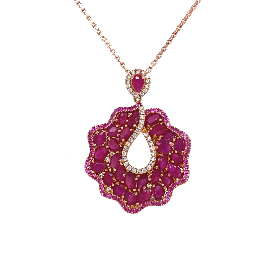 18kt Rose Gold Diamond And Ruby Pendant