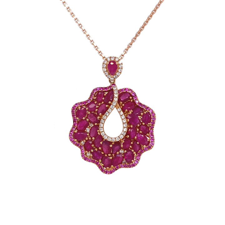 18kt Rose Gold Diamond And Ruby Pendant