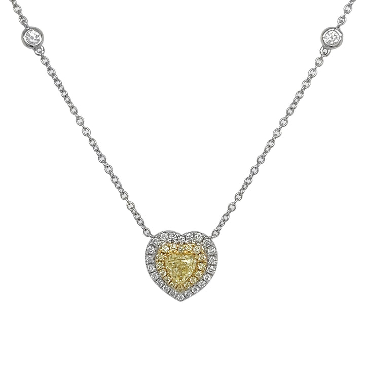 18kt White Gold Diamond and Yellow Diamond Heart Pendant