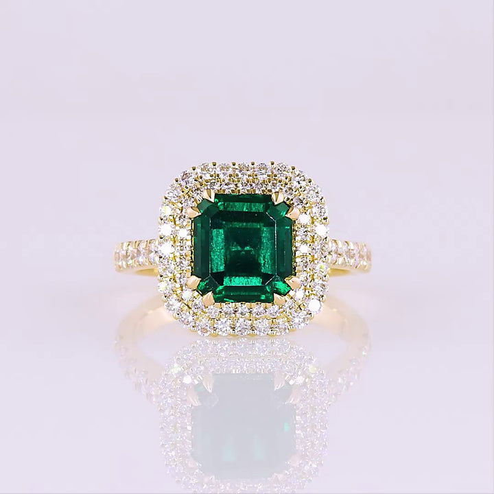 14kt Yellow Gold Lab Diamond And Green Emerald Ring