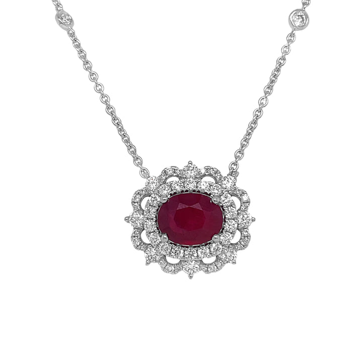 18kt White Gold Diamond And Ruby Pendant