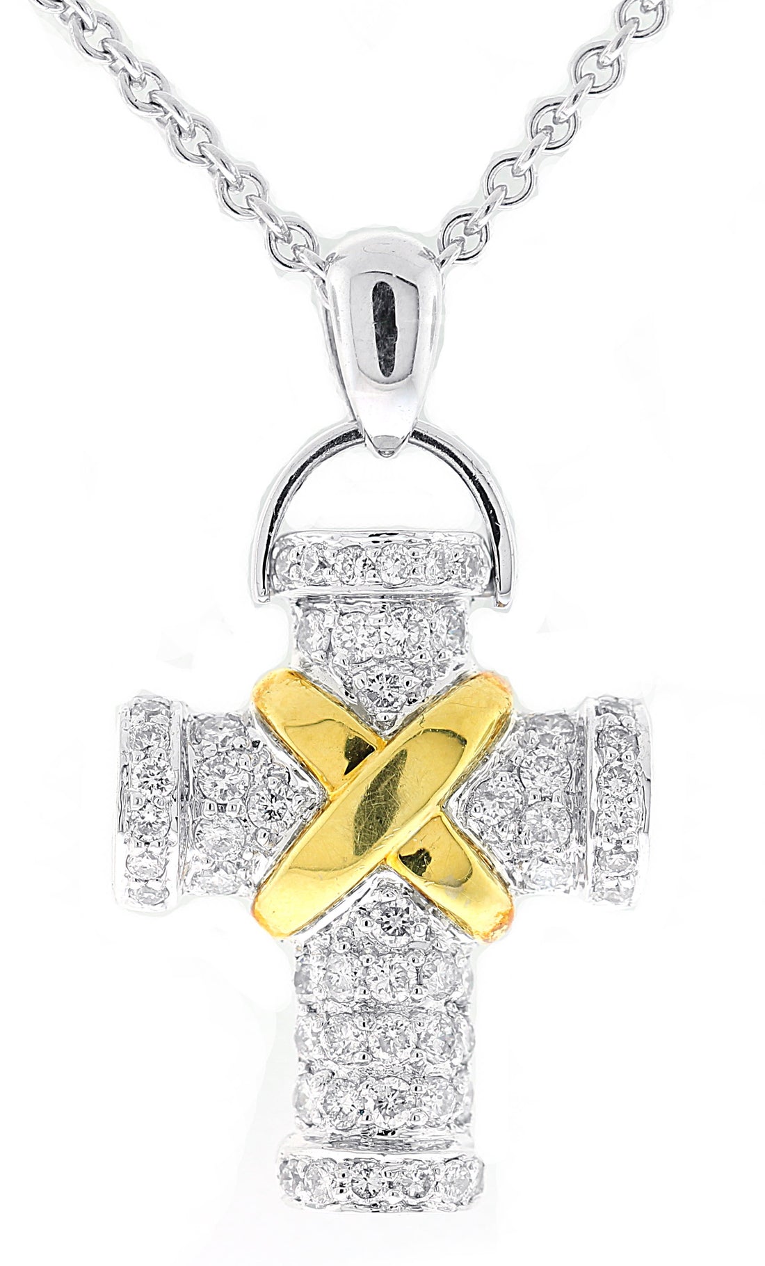 18kt White and Yellow Gold Diamond Cross Pendant