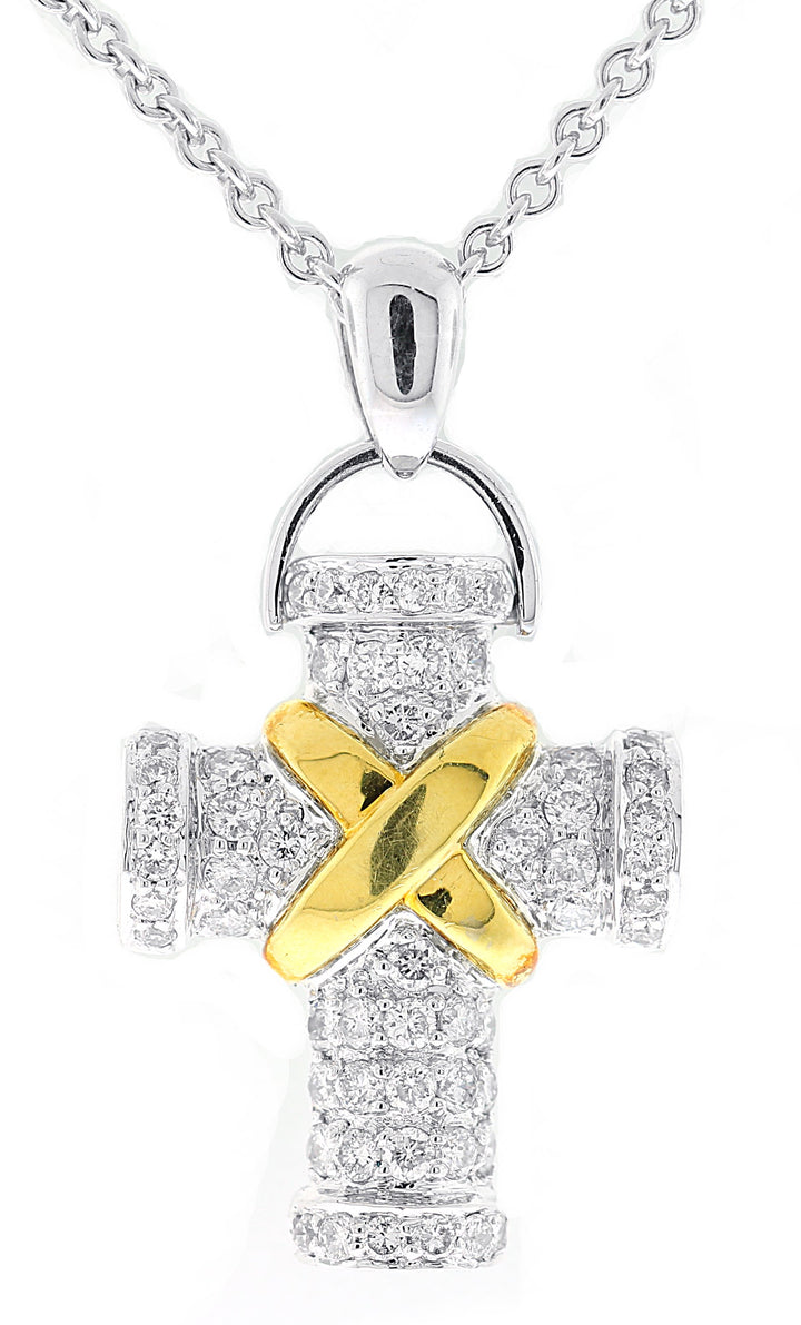 18kt White and Yellow Gold Diamond Cross Pendant