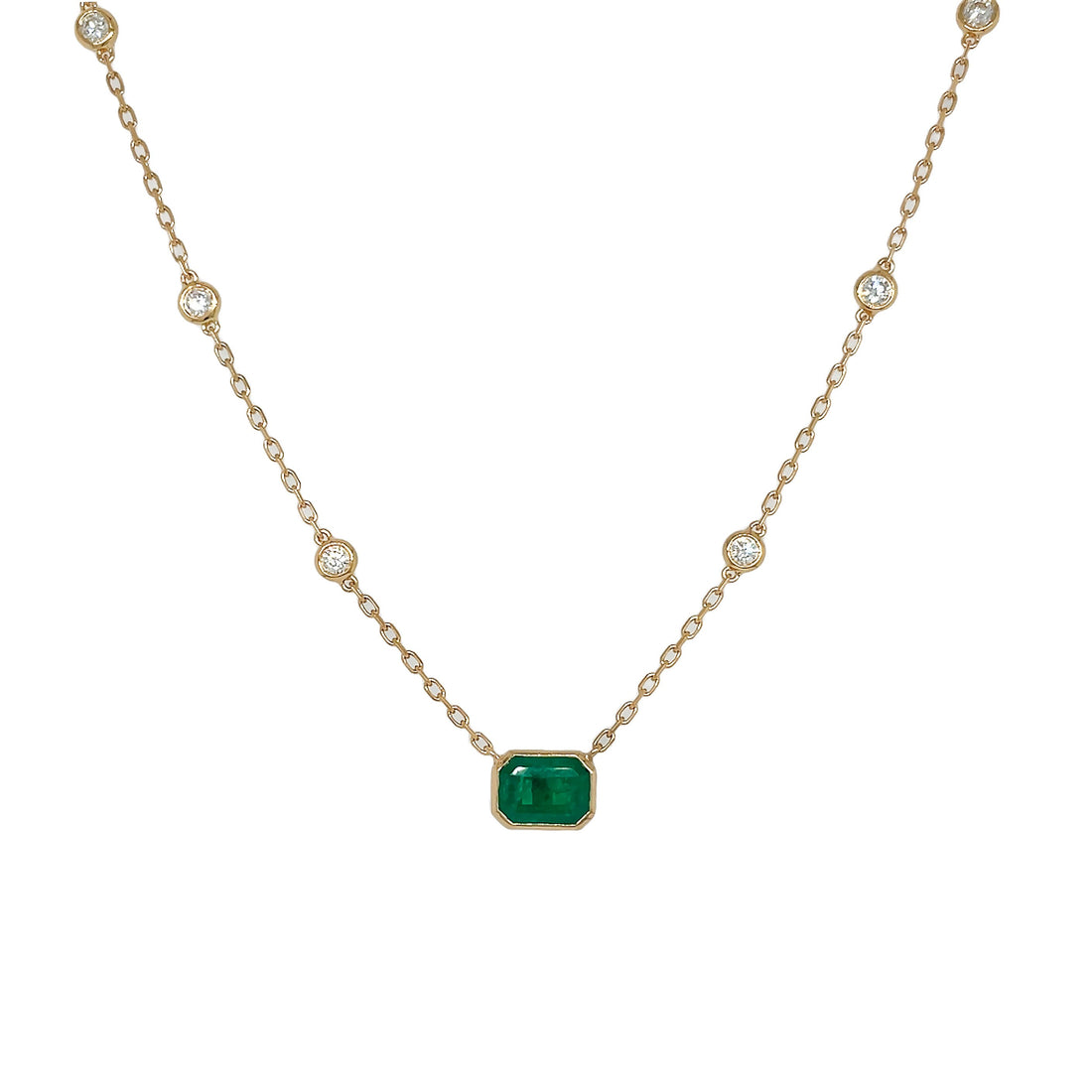 18Kt Yellow Gold Diamond and Green Emerald Pendant