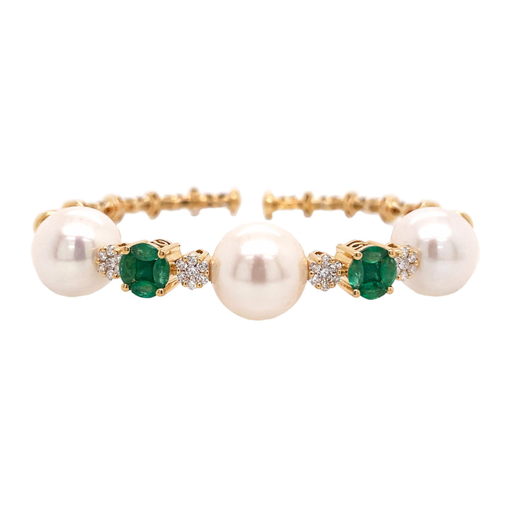 18Kt Yellow Gold Diamond Green Emerald and South Sea Pearl