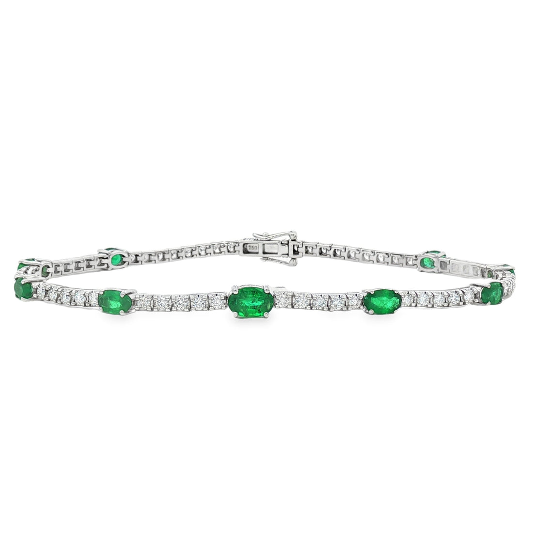18kt White Gold Diamond And Green Emerald Tennis Bracelet