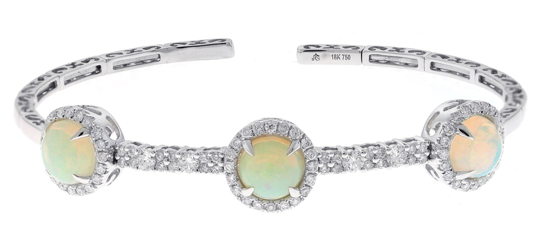 18kt White Gold Diamond And Opal Bangle