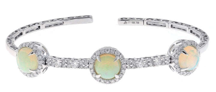18kt White Gold Diamond And Opal Bangle