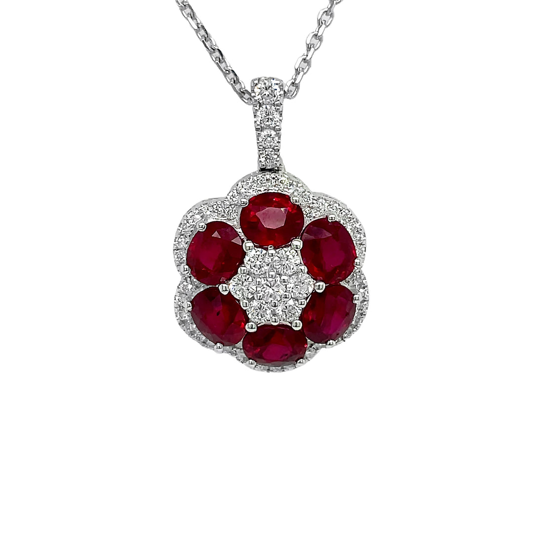 18kt White Gold Diamond And Ruby Pendant