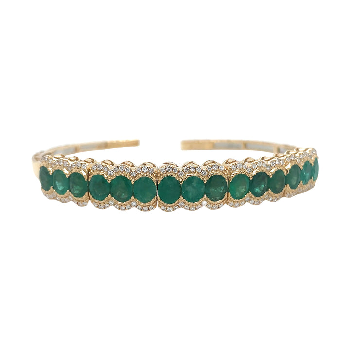 18kt Yellow Gold Diamond and Green Emerald Bangle