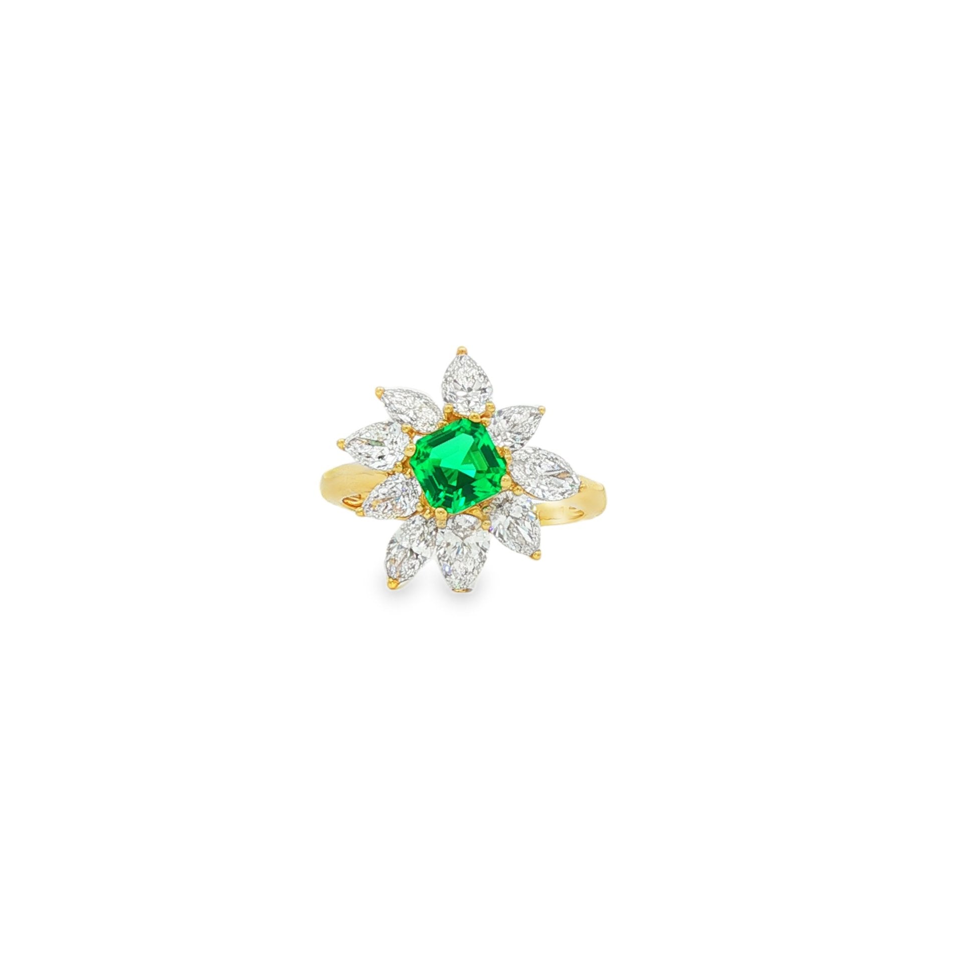 14kt Yellow Gold Lab Diamond And Green Emerald Ring