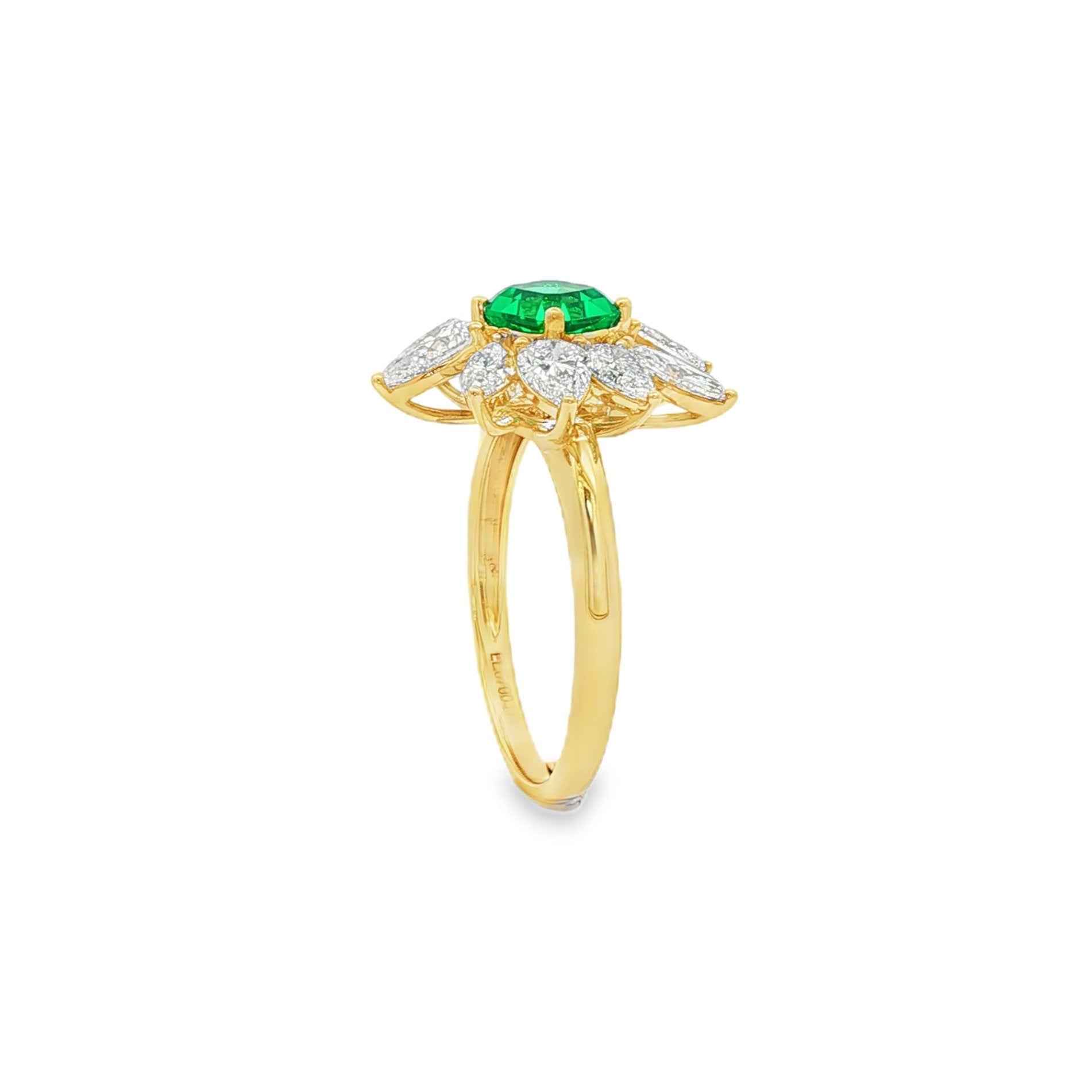14kt Yellow Gold Lab Diamond And Green Emerald Ring
