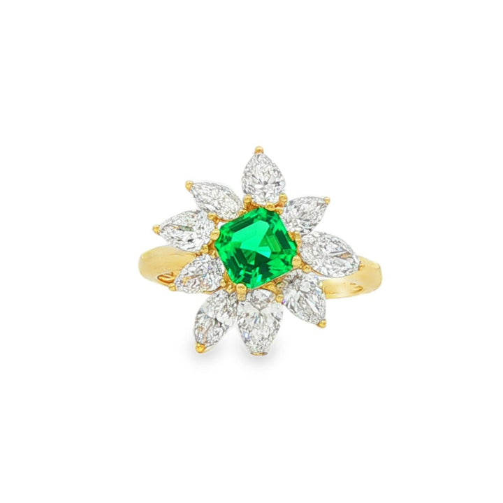 14kt Yellow Gold Lab Diamond And Green Emerald Ring